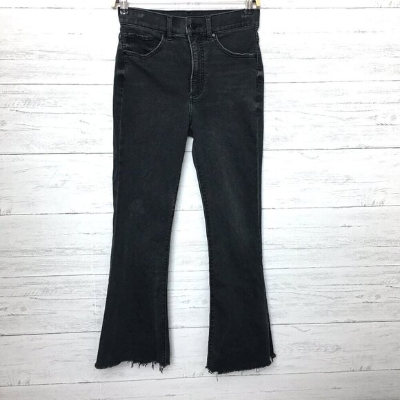 Express Women's Jeans Faded Black High Rise Flare Leg Frayed Hems size 4 - Picture 1 of 9